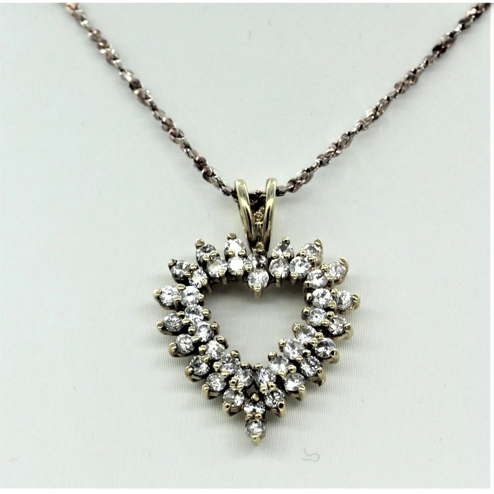 925 STERLING GOLD vermeil heart pendant, cz's, designer signed, 20" chain, 5.5gr - Picture 1 of 8